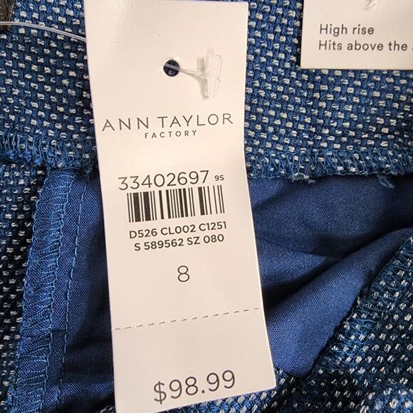 Ann Taylor Womens Pants Size 8 Slim Wide Leg Crop High Rise Blue Textured - Picture 9 of 13